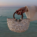 Penelope | Boho Shell Bag – Beach Vacation Round Handle Sequin Surface