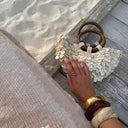Penelope | Boho Shell Bag – Beach Vacation Round Handle Sequin Surface