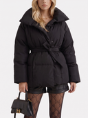 Perla | Quilted Puffer Jacket – Winter Oversized Collar Tie Belt Long Sleeve