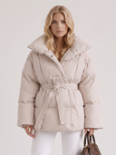 Perla | Quilted Puffer Jacket – Winter Oversized Collar Tie Belt Long Sleeve