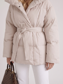 Perla | Quilted Puffer Jacket – Winter Oversized Collar Tie Belt Long Sleeve
