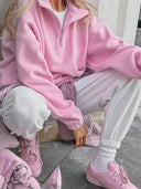 Phoebe | Casual Textured Pullover – Half Zip High Neck Long Sleeve