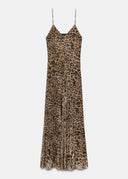 Pixie | Leopard Print Spaghetti Strap Flowy Maxi – V Neck Open Back Dress