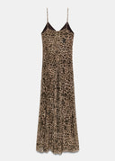 Pixie | Leopard Print Spaghetti Strap Flowy Maxi – V Neck Open Back Dress