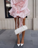 Polly | Balloon Sleeve Mini – Tie Neck Cut Out Rose Belt Cocktail Dress