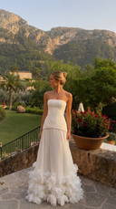 Prairie | Strapless Pleated Maxi Dress – Wedding Floral Applique Corset Bodice