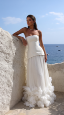 Prairie | Strapless Pleated Maxi Dress – Wedding Floral Applique Corset Bodice