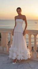 Prairie | Strapless Pleated Maxi Dress – Wedding Floral Applique Corset Bodice