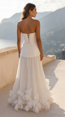 Prairie | Strapless Pleated Maxi Dress – Wedding Floral Applique Corset Bodice