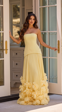 Prairie | Strapless Pleated Maxi Dress – Wedding Floral Applique Corset Bodice