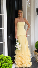 Prairie | Strapless Pleated Maxi Dress – Wedding Floral Applique Corset Bodice