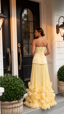 Prairie | Strapless Pleated Maxi Dress – Wedding Floral Applique Corset Bodice