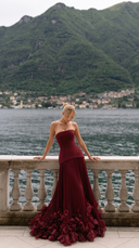 Prairie | Strapless Pleated Maxi Dress – Wedding Floral Applique Corset Bodice