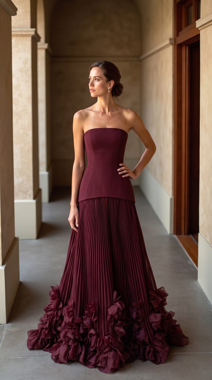 Prairie | Strapless Pleated Maxi Dress – Wedding Floral Applique Corset Bodice