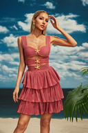 Presley | Starfish Cutout Mini Dress – Resort Pleated Tiered Ruffle Straps