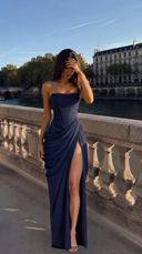 Primrose | Formal Solid Maxi Dress – Wedding Guest Strapless Ruched High Slit