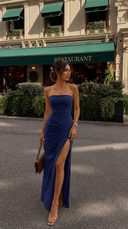 Primrose | Formal Solid Maxi Dress – Wedding Guest Strapless Ruched High Slit
