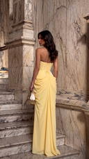 Primrose | Formal Solid Maxi Dress – Wedding Guest Strapless Ruched High Slit