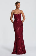 Quincy | Floral Maxi Dress – Sweetheart Neckline Thin Straps Embroidery