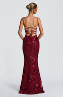 Quincy | Floral Maxi Dress – Sweetheart Neckline Thin Straps Embroidery