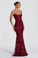 Quincy | Floral Maxi Dress – Sweetheart Neckline Thin Straps Embroidery