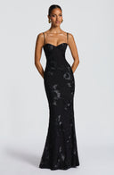 Quincy | Floral Maxi Dress – Sweetheart Neckline Thin Straps Embroidery