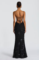 Quincy | Floral Maxi Dress – Sweetheart Neckline Thin Straps Embroidery