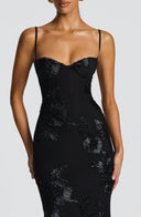 Quincy | Floral Maxi Dress – Sweetheart Neckline Thin Straps Embroidery