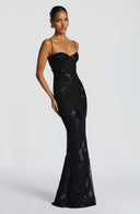Quincy | Floral Maxi Dress – Sweetheart Neckline Thin Straps Embroidery