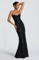 Quincy | Floral Maxi Dress – Sweetheart Neckline Thin Straps Embroidery
