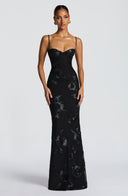 Quincy | Floral Maxi Dress – Sweetheart Neckline Thin Straps Embroidery
