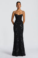 Quincy | Floral Maxi Dress – Sweetheart Neckline Thin Straps Embroidery
