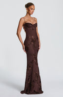 Quincy | Floral Maxi Dress – Sweetheart Neckline Thin Straps Embroidery