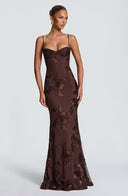 Quincy | Floral Maxi Dress – Sweetheart Neckline Thin Straps Embroidery