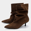 Rachael | Suede Effect Ankle Boots – Casual Pointed Toe Ruched Kitten Heel