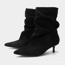 Rachael | Suede Effect Ankle Boots – Casual Pointed Toe Ruched Kitten Heel