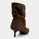 Rachael | Suede Effect Ankle Boots – Casual Pointed Toe Ruched Kitten Heel
