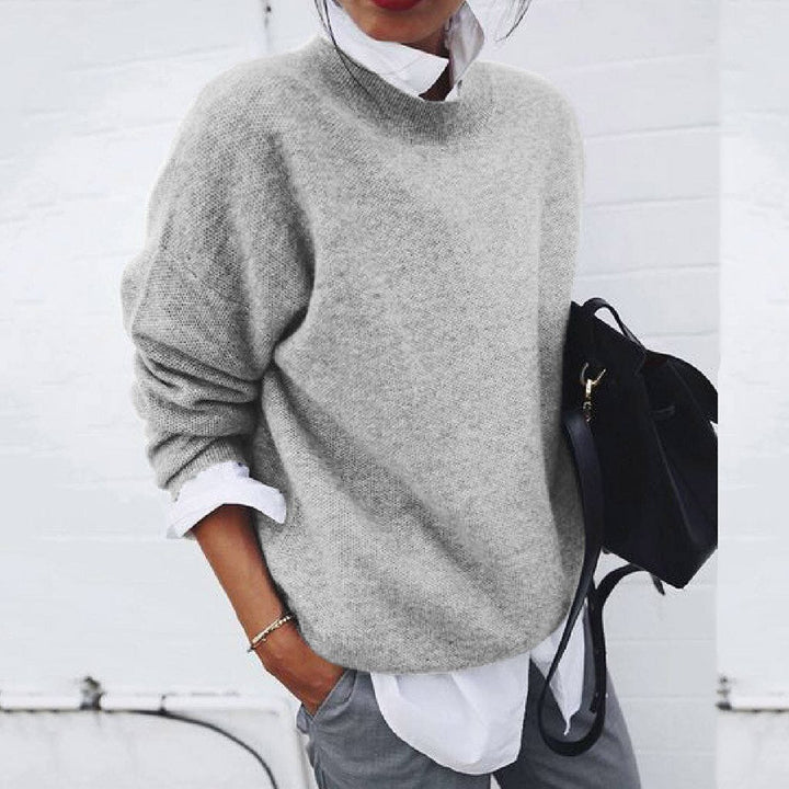 Rainier | Crew Neck Knit Sweater – Long Sleeve Drop Shoulder Ribbed Trim