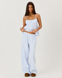 Raveena | Striped Pajama Set – Sleepwear Square Neck Button Front Wide Leg Pants
