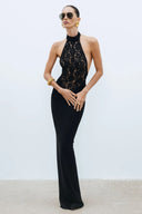 Rayna | Halter Neck Lace Bodice Maxi – Sheer Top Fishtail Formal Evening Summer Dress