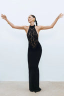 Rayna | Halter Neck Lace Bodice Maxi – Sheer Top Fishtail Formal Evening Summer Dress