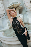 Rayna | Halter Neck Lace Bodice Maxi – Sheer Top Fishtail Formal Evening Summer Dress