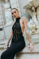 Rayna | Halter Neck Lace Bodice Maxi – Sheer Top Fishtail Formal Evening Summer Dress