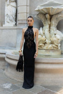 Rayna | Halter Neck Lace Bodice Maxi – Sheer Top Fishtail Formal Evening Summer Dress