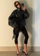 Reagan | Oversized Moto Jacket – High Collar Long Sleeve Snap Cuffs