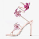 Rebecca | Strappy High Heel Sandals – Floral Rhinestone Lace Up Evening Shoes