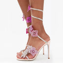 Rebecca | Strappy High Heel Sandals – Floral Rhinestone Lace Up Evening Shoes