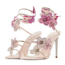 Rebecca | Strappy High Heel Sandals – Floral Rhinestone Lace Up Evening Shoes