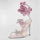 Rebecca | Strappy High Heel Sandals – Floral Rhinestone Lace Up Evening Shoes