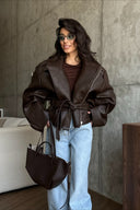 Regina | Oversized Biker Jacket – Asymmetric Zip Belted Long Sleeve